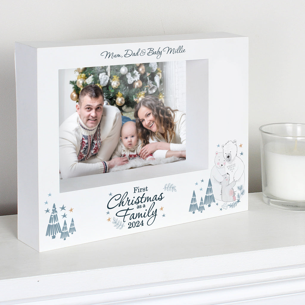 Personalised Polar Bear '1st Christmas As A Family' 5x7 Box Photo Frame - Buy Photo Frames, Albums and Guestbooks at GiftMasters.co.uk