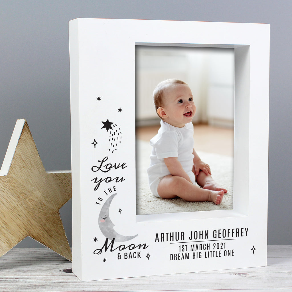 Personalised Baby To The Moon and Back 5x7 Box Photo Frame - Buy Photo Frames, Albums and Guestbooks at GiftMasters.co.uk