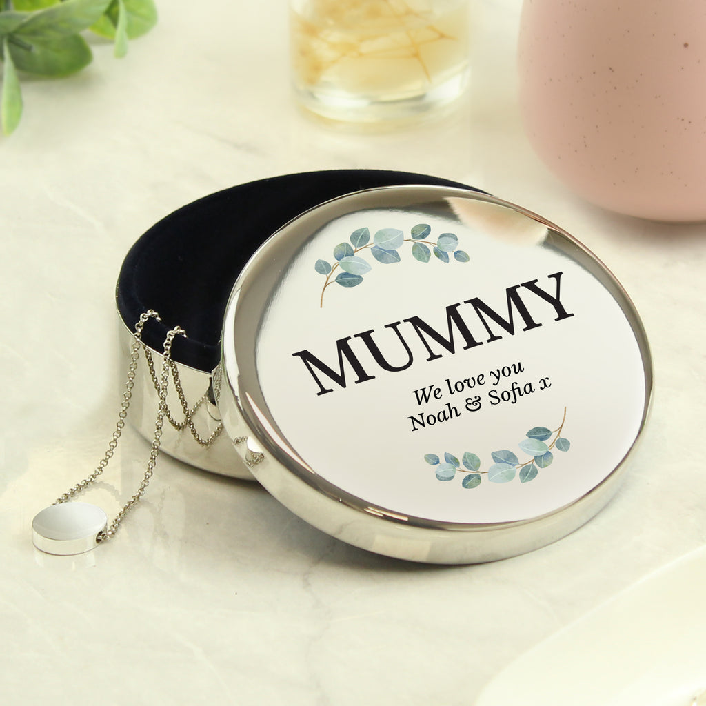 Personalised Botanical Round Trinket Box - Buy Trinket, Jewellery & Keepsake Boxes at GiftMasters.co.uk