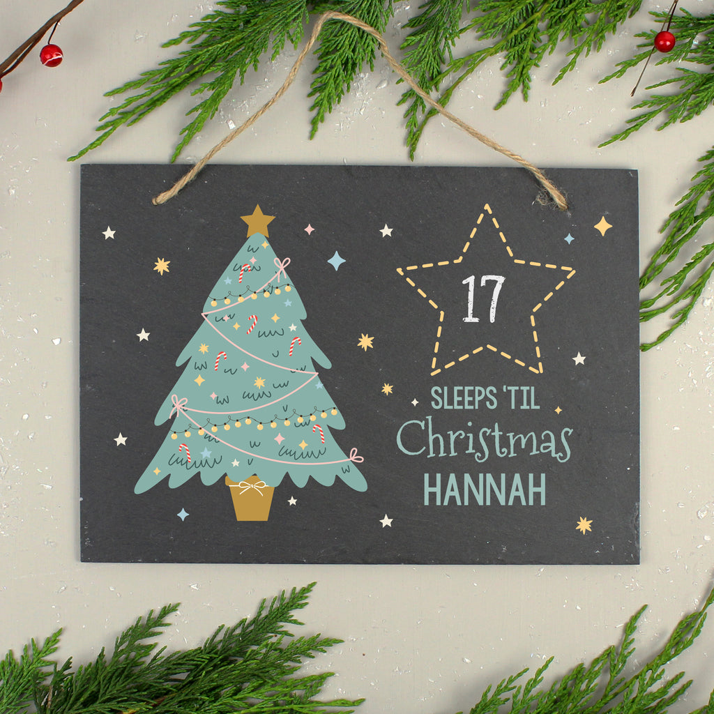 Personalised Christmas Chalk Countdown Hanging Large Slate Sign - Buy Slate at GiftMasters.co.uk