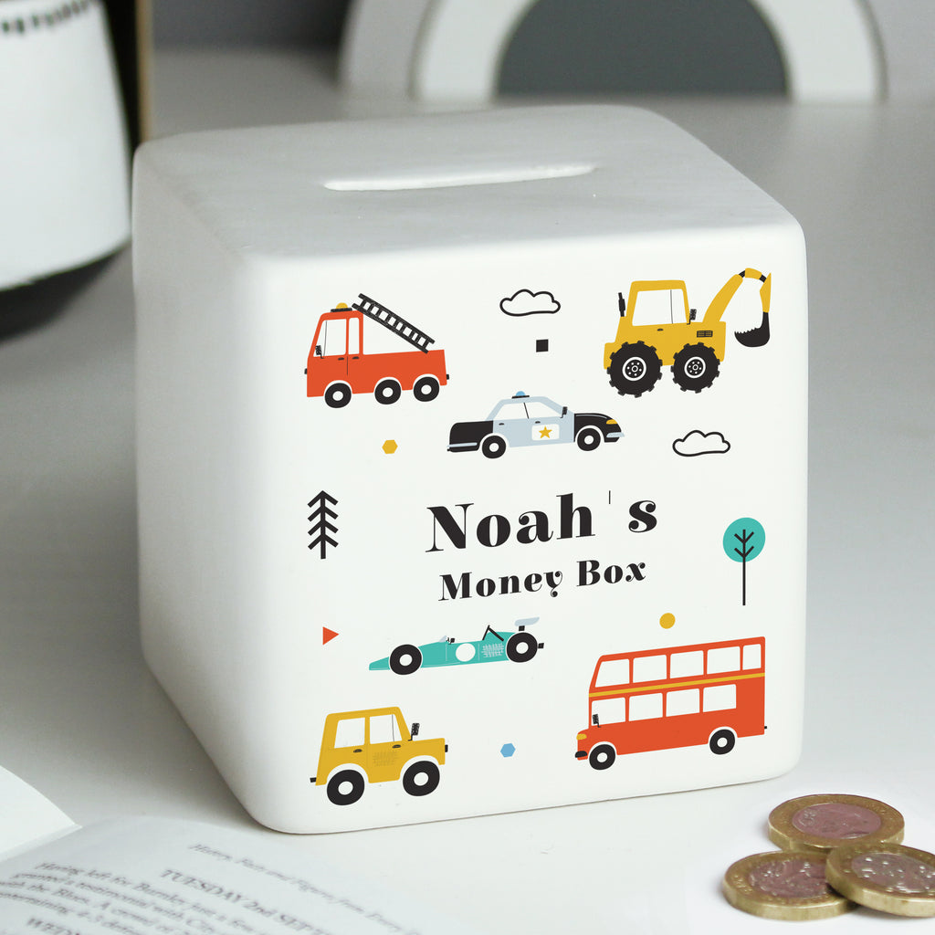 Personalised Vehicles Ceramic Square Money Box - Buy Money Boxes at GiftMasters.co.uk