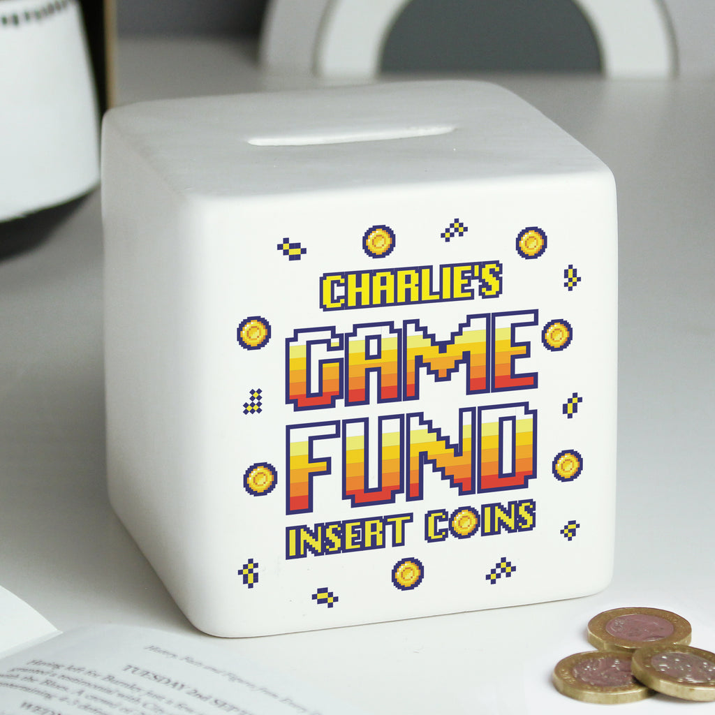 Personalised Gaming Fund Ceramic Square Money Box - Buy Money Boxes at GiftMasters.co.uk