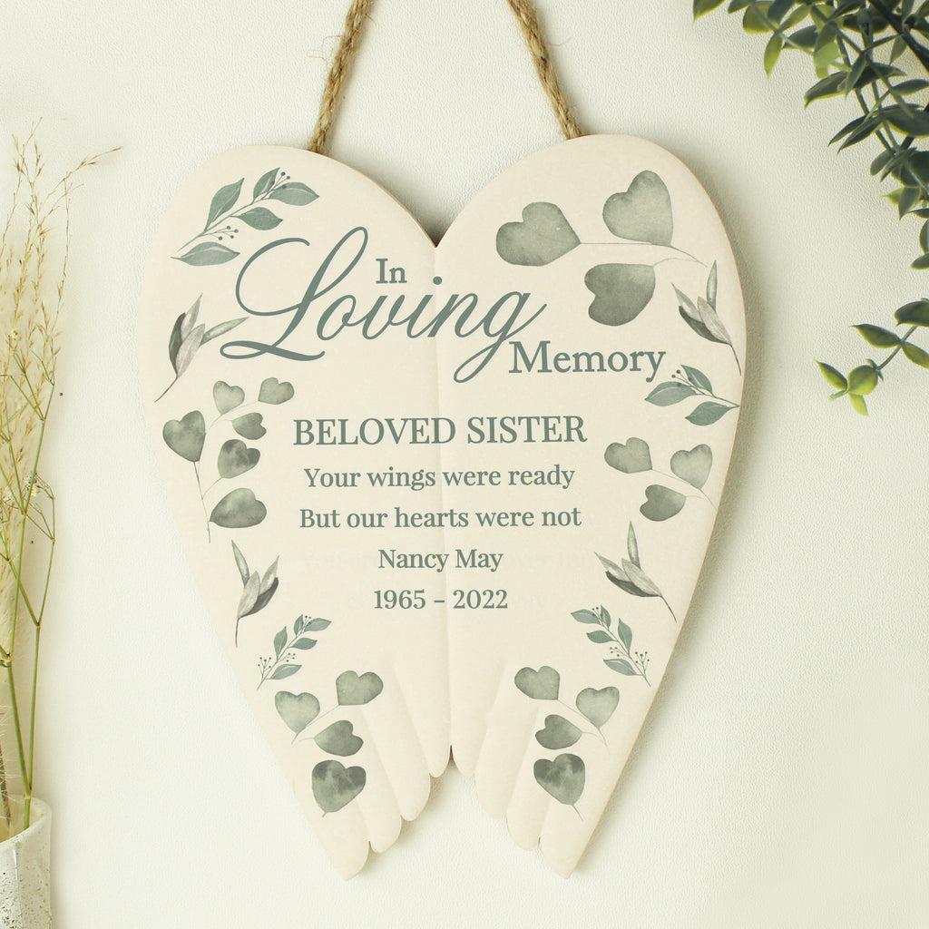 Personalised Botanical In Loving Memory Ceramic Wings - Buy Memorials at GiftMasters.co.uk