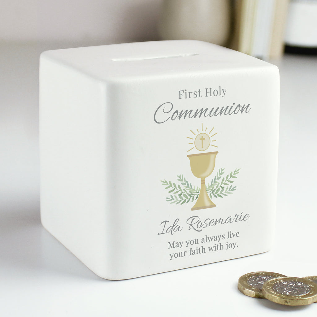 Personalised First Holy Communion Ceramic Square Money Box - Buy Money Boxes at GiftMasters.co.uk