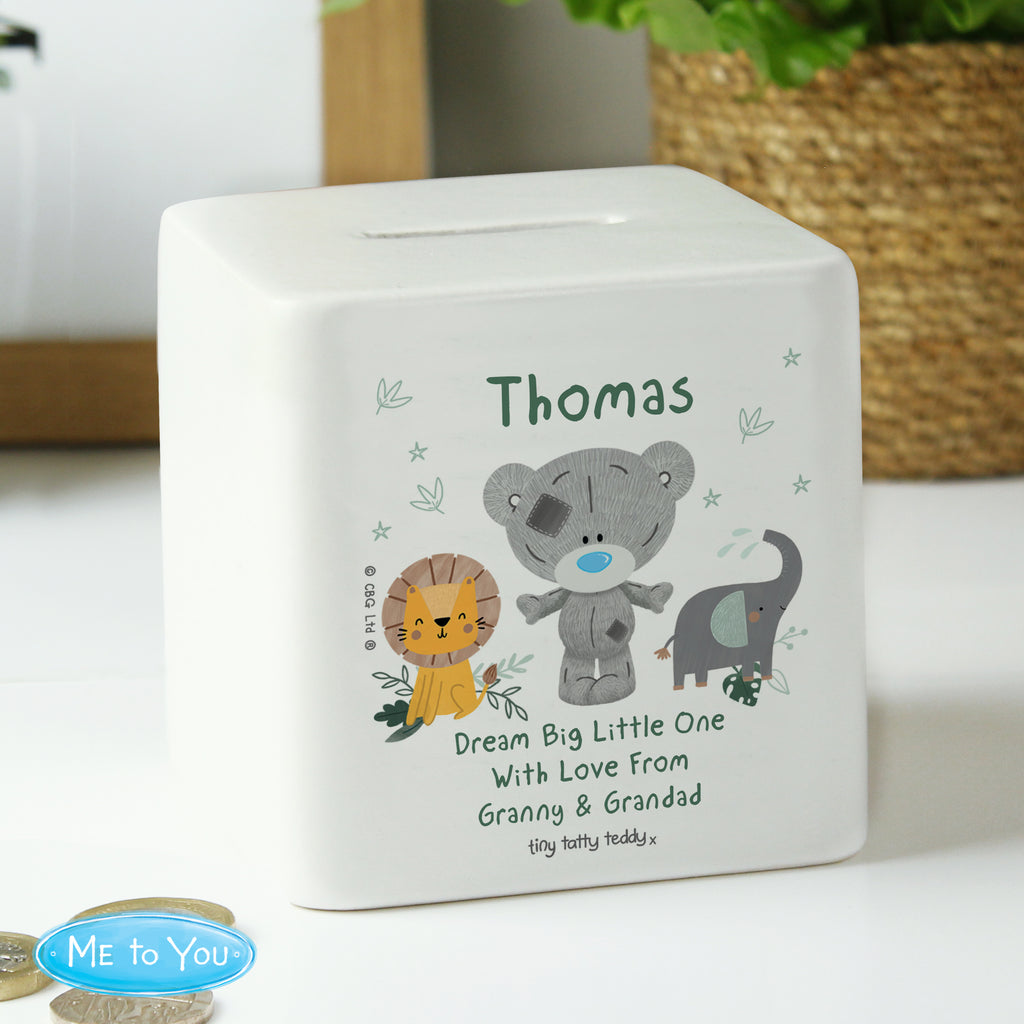 Personalised Tiny Tatty Teddy Jungle Animals Money Box - Buy Money Boxes at GiftMasters.co.uk