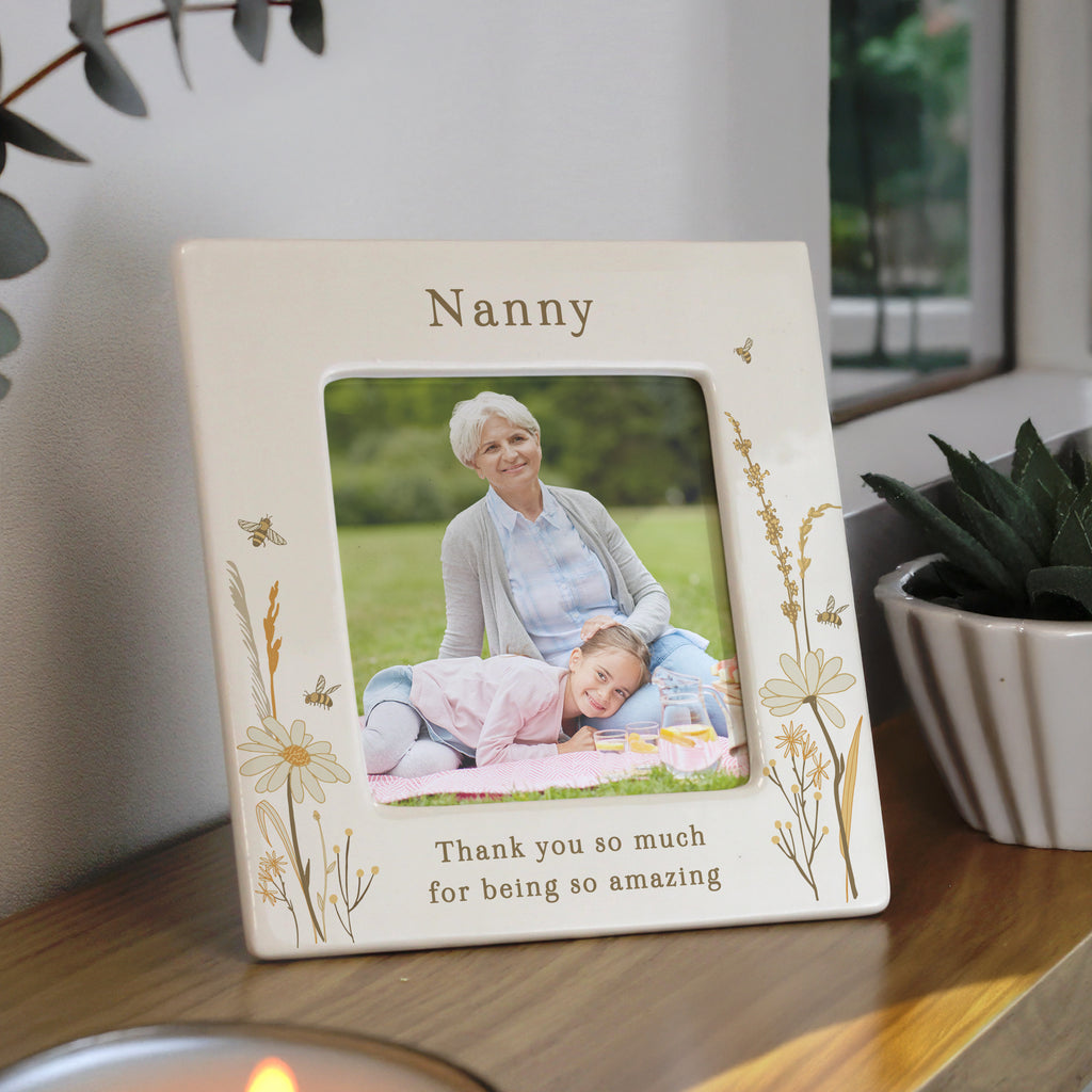 Personalised Bees & Daisy Ceramic 4x4 Frame - Buy Photo Frames, Albums and Guestbooks at GiftMasters.co.uk