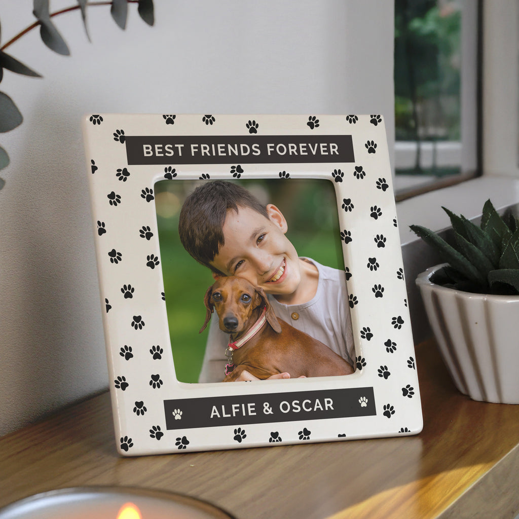 Personalised Pet Paw Print Ceramic 4x4 Frame - Buy Photo Frames, Albums and Guestbooks at GiftMasters.co.uk