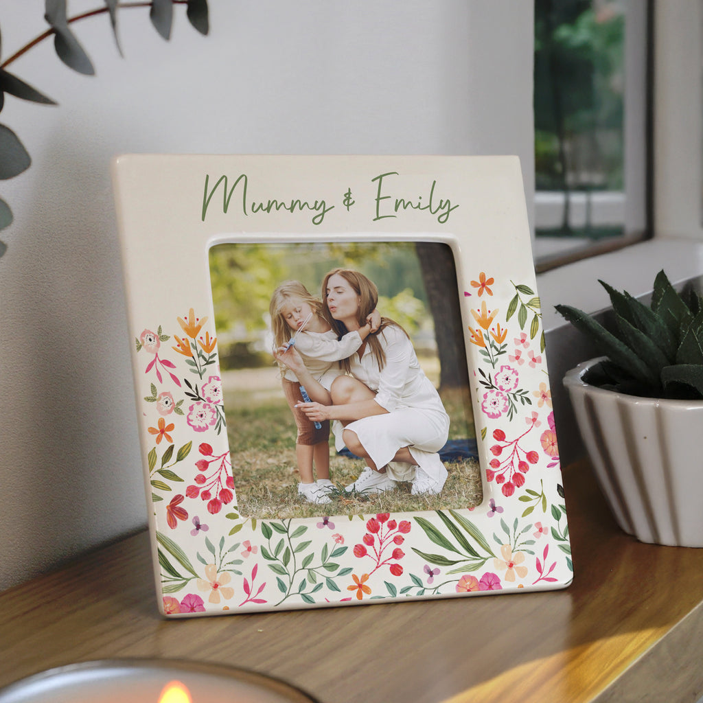 Personalised Floral Ceramic 4x4 Frame - Buy Photo Frames, Albums and Guestbooks at GiftMasters.co.uk
