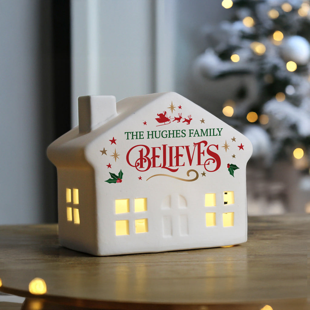 Personalised Believe in Christmas LED House - Buy Christmas Decorations at GiftMasters.co.uk