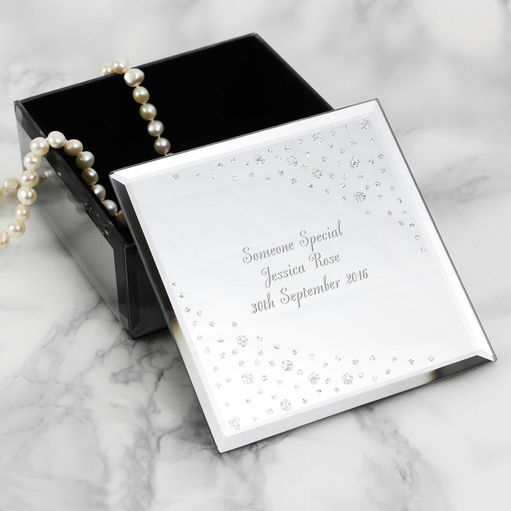 Personalised Any Message Diamante Glass Trinket Box - Buy Trinket, Jewellery & Keepsake Boxes at GiftMasters.co.uk