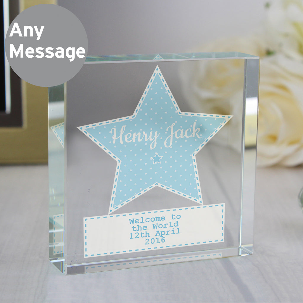 Personalised Stitch & Dot Baby Boy Crystal Token - Buy Ornaments at GiftMasters.co.uk