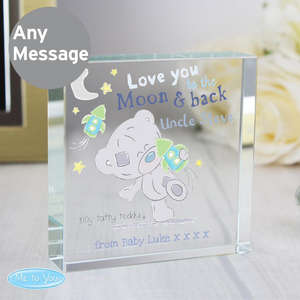 Personalised Tiny Tatty Teddy To the Moon & Back Crystal Token - Buy Ornaments at GiftMasters.co.uk