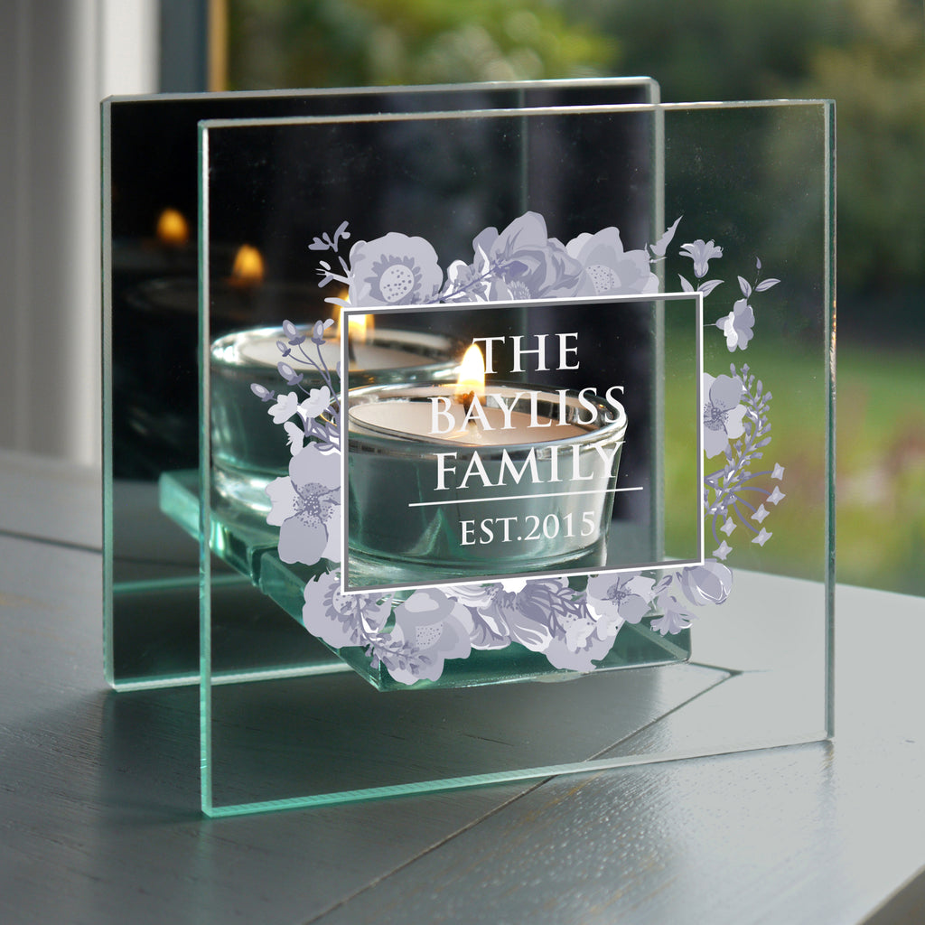 Personalised Soft Watercolour Mirrored Glass Tea Light Candle Holder - Buy Candles & Reed Diffusers at GiftMasters.co.uk
