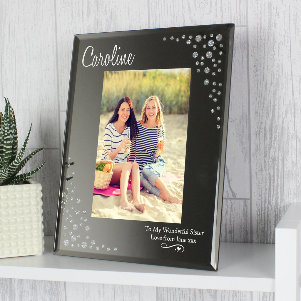 Personalised Swirls & Hearts Diamante 6x4 Glass Photo Frame - Buy Photo Frames, Albums and Guestbooks at GiftMasters.co.uk