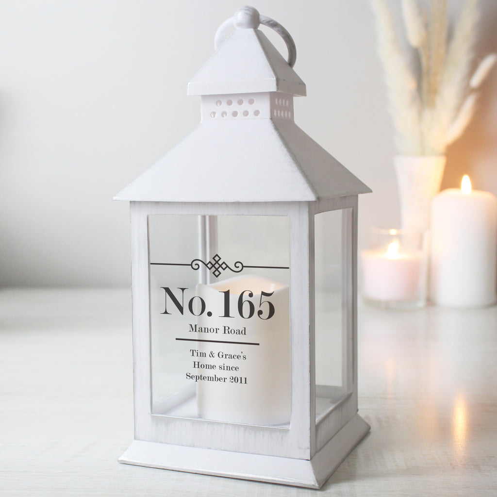Personalised Elegant Diamond White Lantern - Buy LED Lights, Candles & Decorations at GiftMasters.co.uk