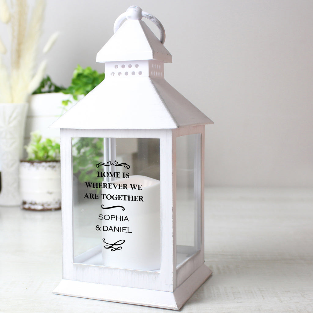Personalised Antique Scroll White Lantern - Buy LED Lights, Candles & Decorations at GiftMasters.co.uk