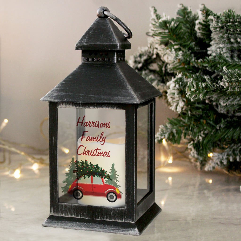 Personalised 'Driving Home For Christmas' Rustic Black Lantern - Buy Christmas Decorations at GiftMasters.co.uk