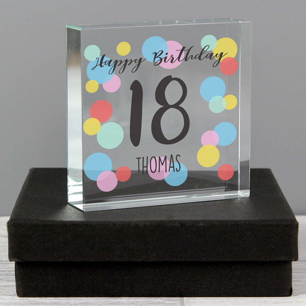 Personalised Birthday Colour Confetti Crystal Token - Buy Ornaments at GiftMasters.co.uk