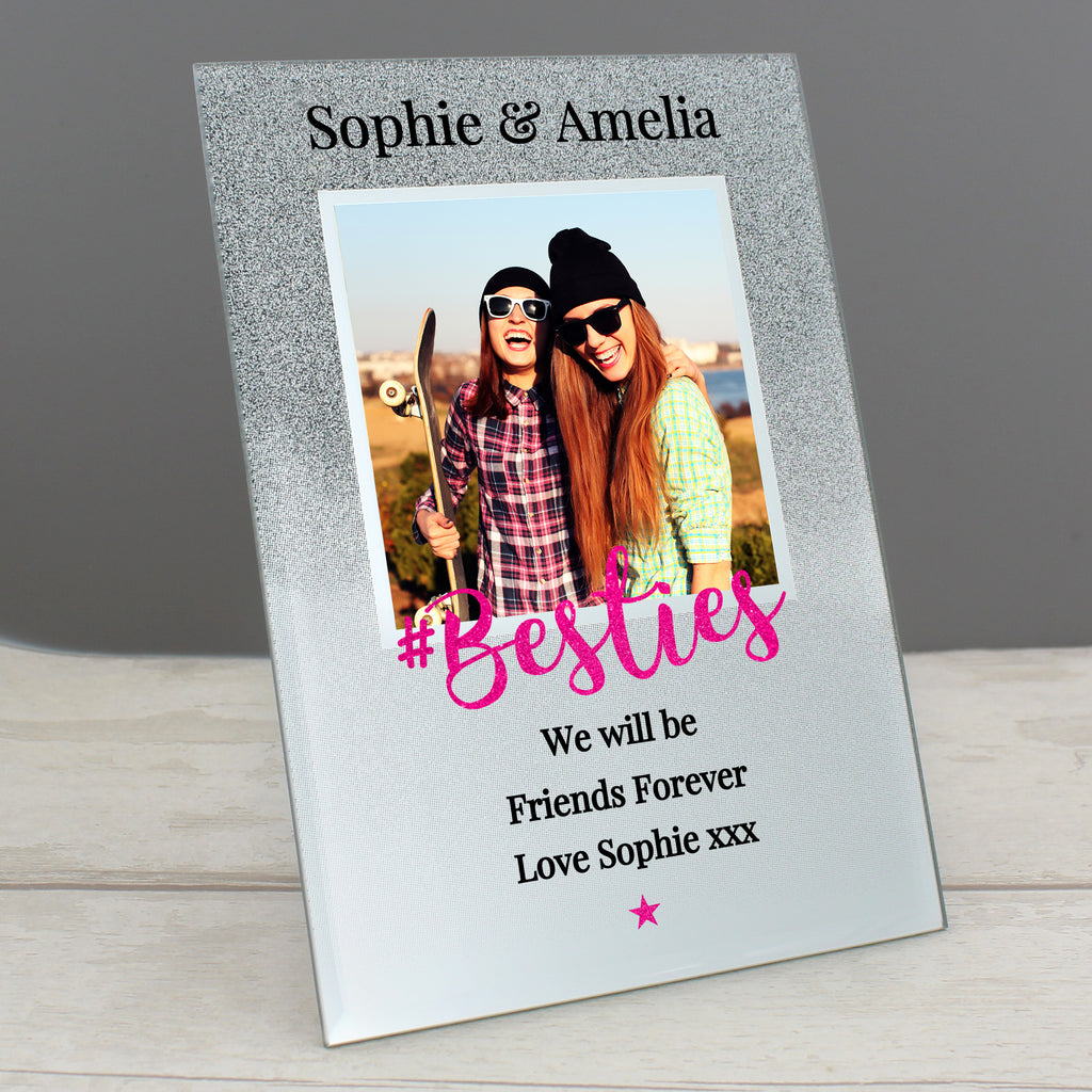 Personalised 'Bestie' 4x4 Glitter Glass Photo Frame - Buy Photo Frames, Albums and Guestbooks at GiftMasters.co.uk
