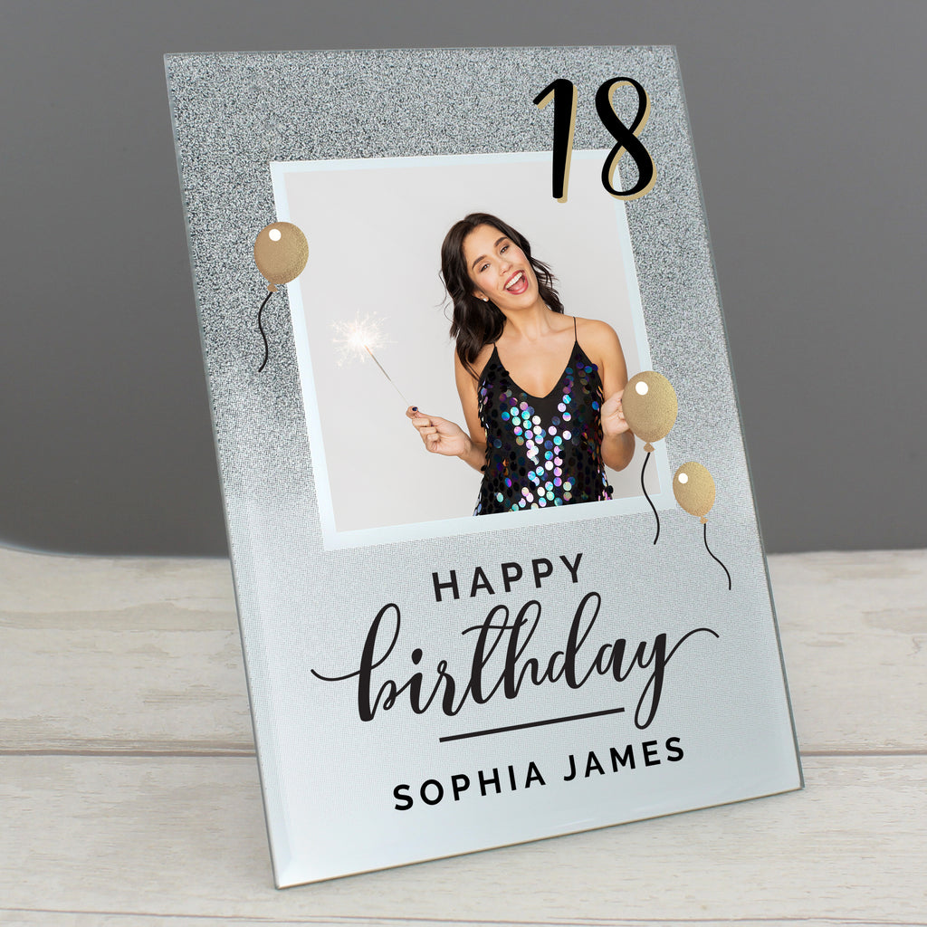 Personalised Birthday 4x4 Glitter Glass Photo Frame - Buy Photo Frames, Albums and Guestbooks at GiftMasters.co.uk