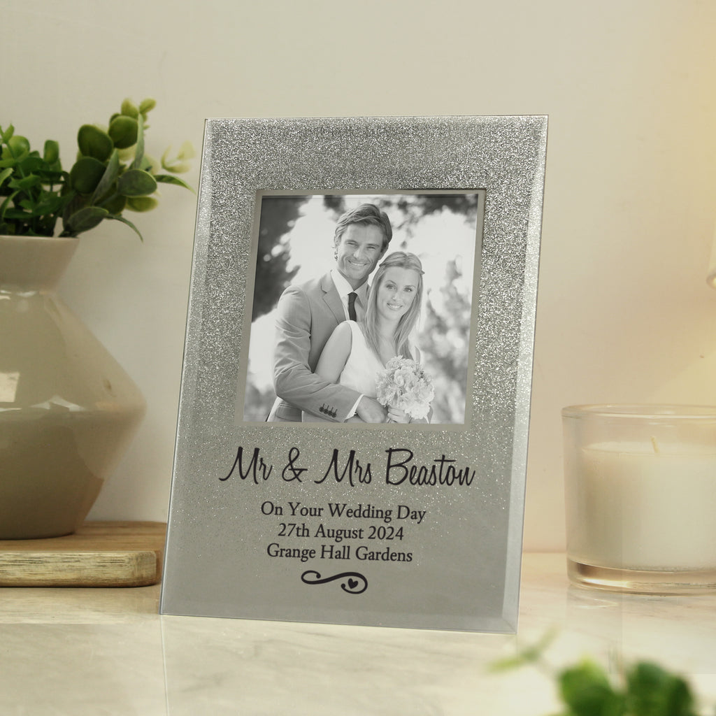 Personalised Heart & Swirl 4x4 Glitter Glass Photo Frame - Buy Photo Frames, Albums and Guestbooks at GiftMasters.co.uk