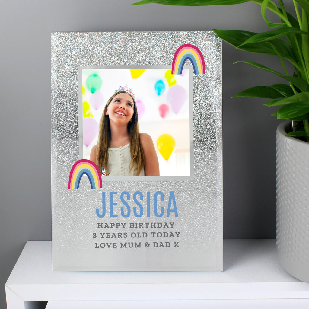 Personalised Rainbow 4x4 Glitter Glass Photo Frame - Buy Photo Frames, Albums and Guestbooks at GiftMasters.co.uk