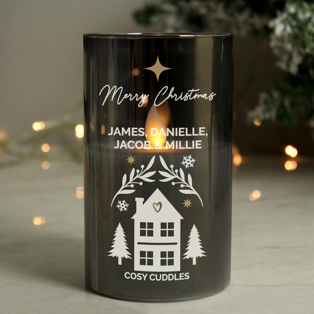 Personalised Christmas Smoked Glass LED Candle - Buy LED Lights, Candles & Decorations at GiftMasters.co.uk