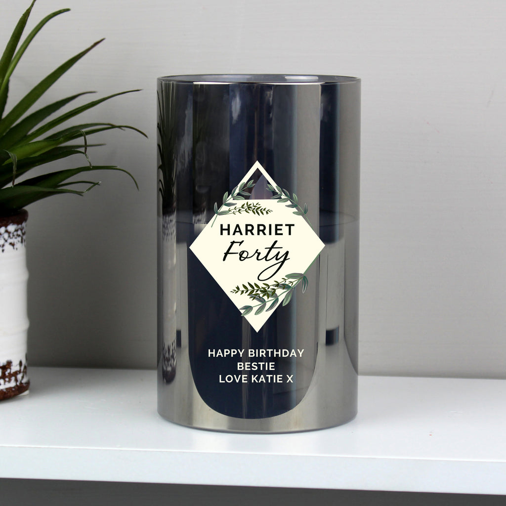 Personalised Botanical Smoked Glass LED Candle - Buy LED Lights, Candles & Decorations at GiftMasters.co.uk