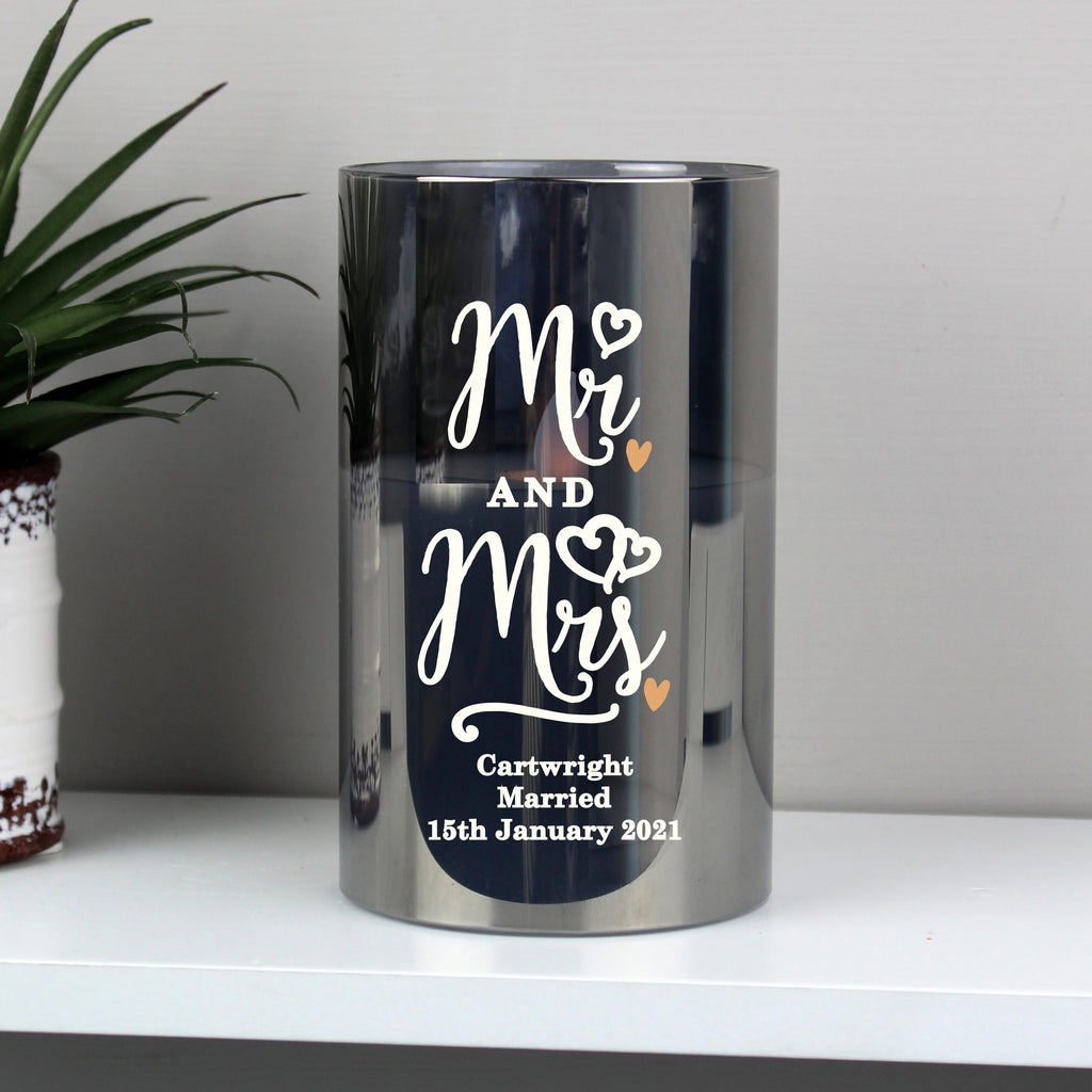 Personalised Mr & Mrs Smoked Glass LED Candle - Buy LED Lights, Candles & Decorations at GiftMasters.co.uk