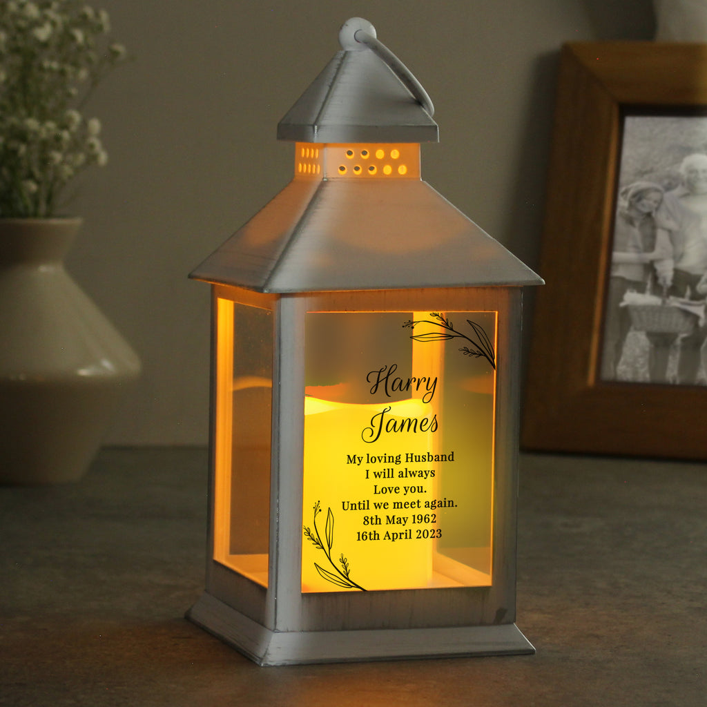 Personalised Memorial White Lantern - Buy LED Lights, Candles & Decorations at GiftMasters.co.uk