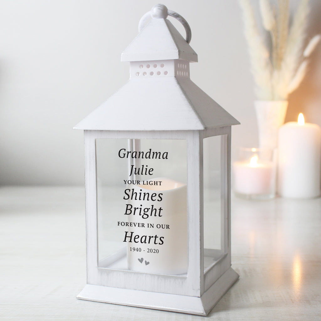 Personalised 'Your Light Shines Bright' White Lantern - Buy LED Lights, Candles & Decorations at GiftMasters.co.uk