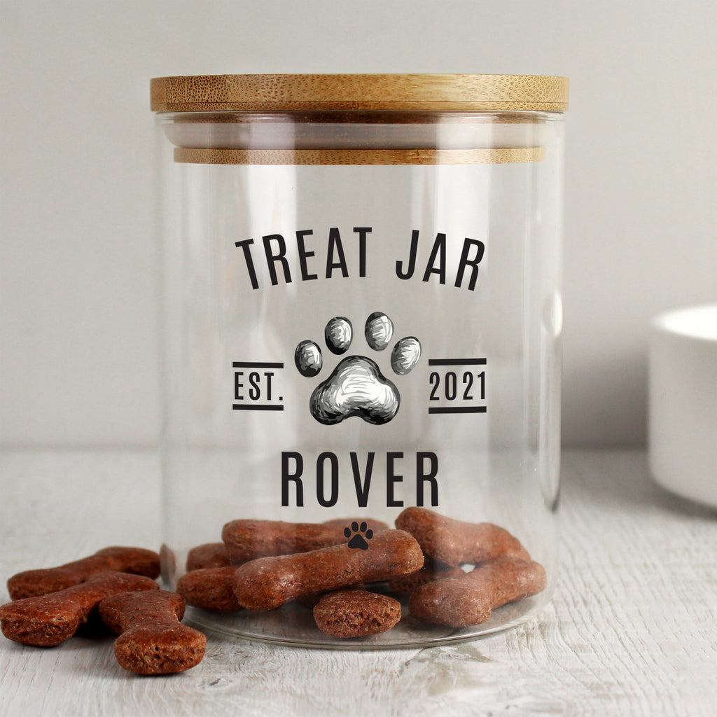 Personalised Pet Treats Glass Jar with Bamboo Lid - Buy Storage at GiftMasters.co.uk