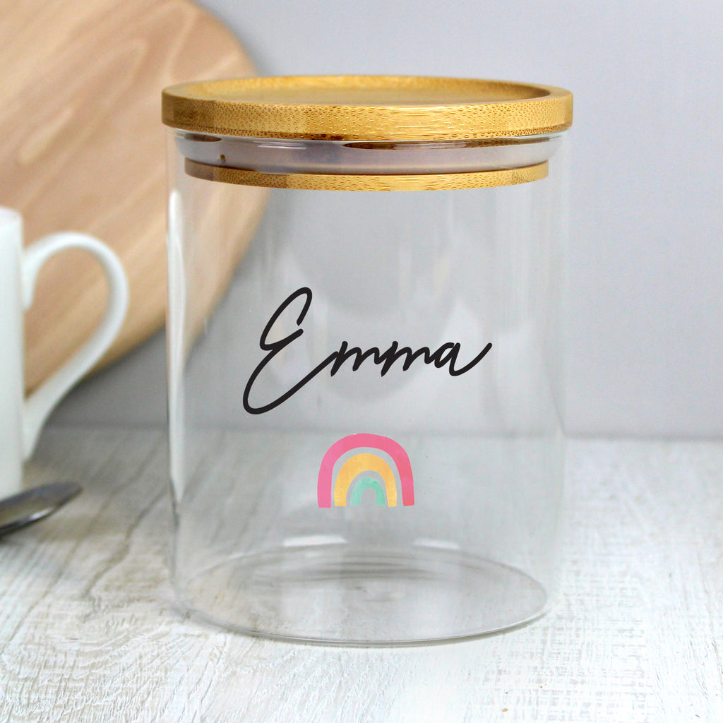 Personalised Rainbow Glass Jar with Bamboo Lid - Buy Storage at GiftMasters.co.uk