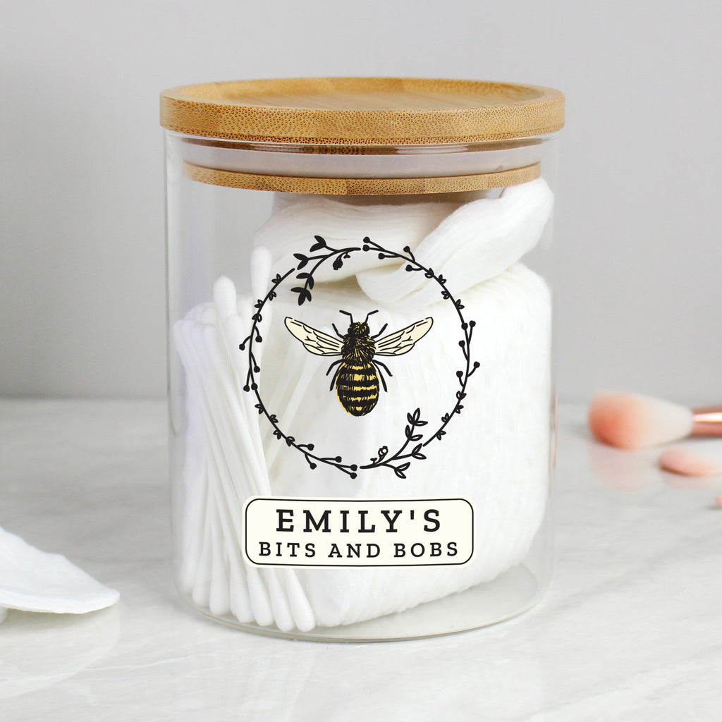 Personalised Bee Glass Jar with Bamboo Lid - Buy Storage at GiftMasters.co.uk