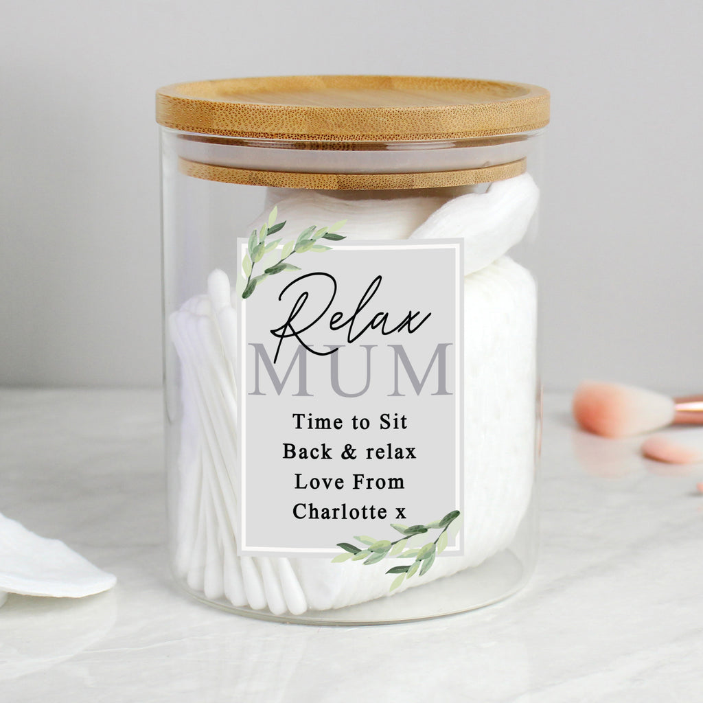 Personalised Botanical Glass Jar with Bamboo Lid - Buy Storage at GiftMasters.co.uk