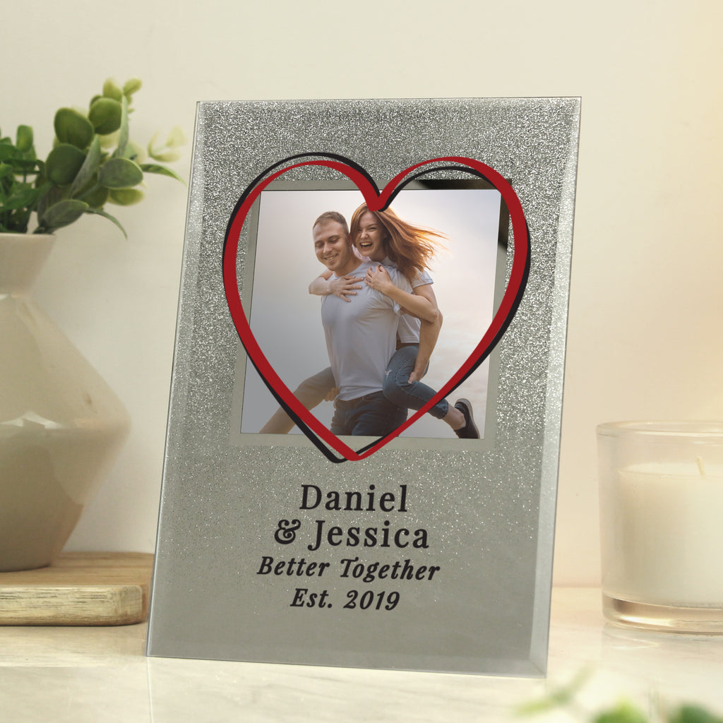 Personalised Heart 4x4 Glitter Glass Photo Frame - Buy Photo Frames, Albums and Guestbooks at GiftMasters.co.uk
