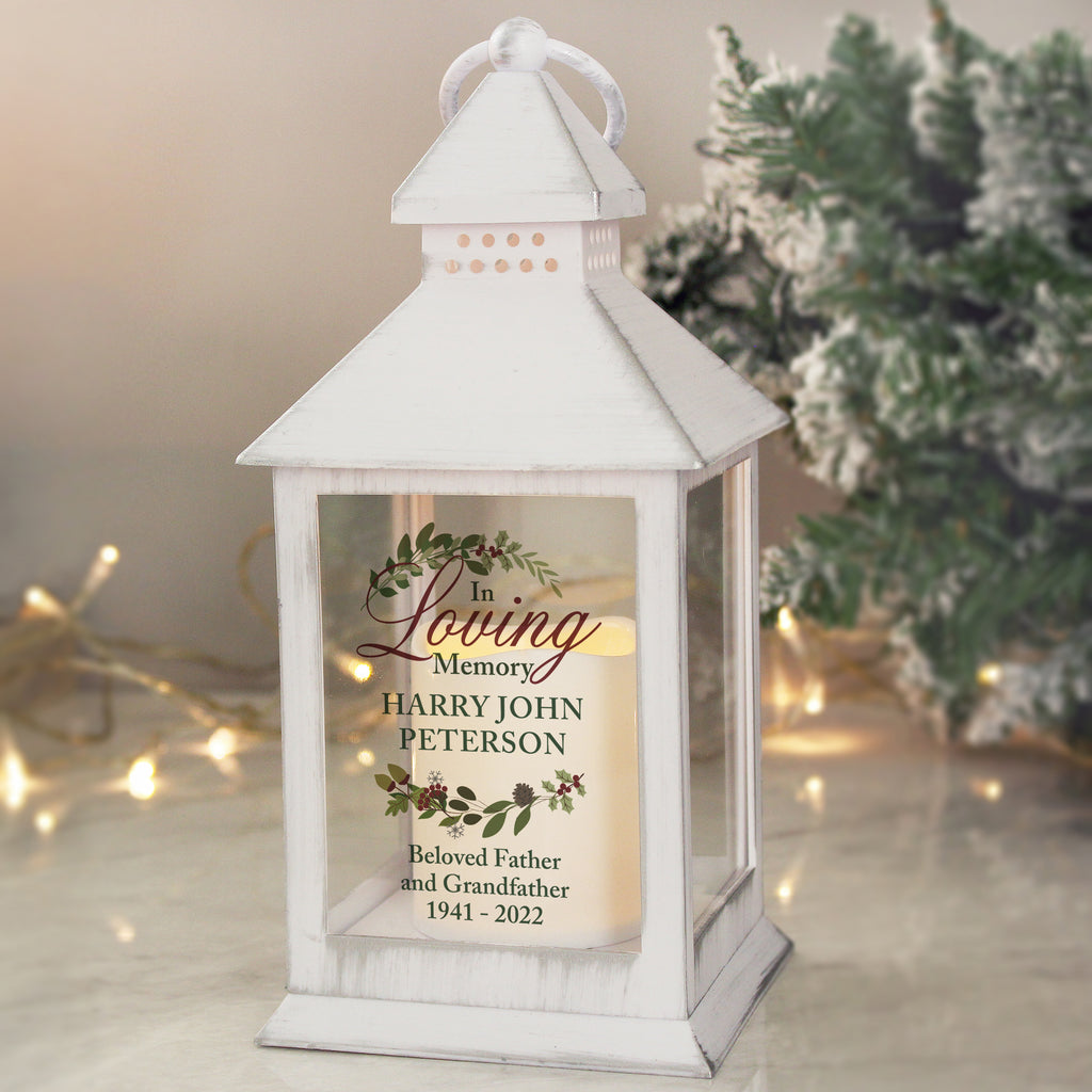 Personalised In Loving Memory White Lantern - Buy LED Lights, Candles & Decorations at GiftMasters.co.uk