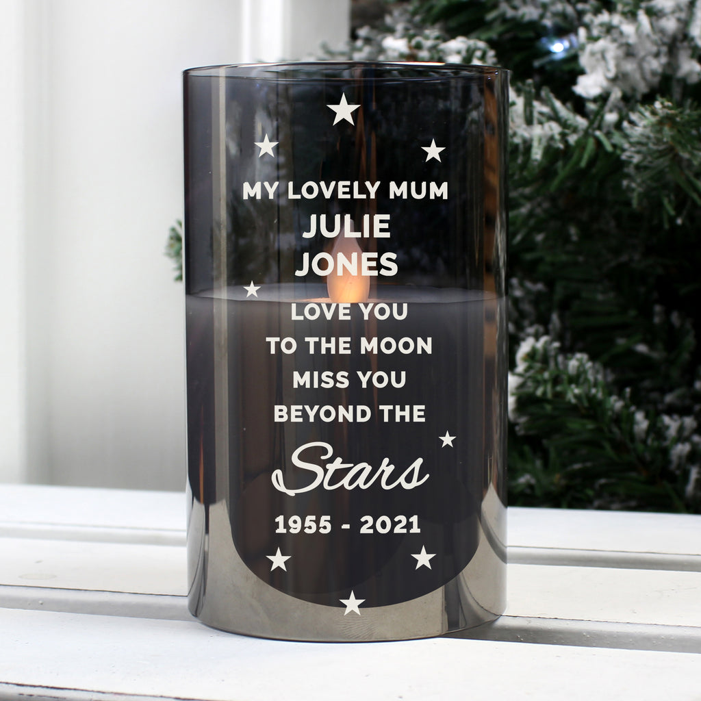 Personalised Miss You Beyond The Stars Smoked Glass LED Candle - Buy LED Lights, Candles & Decorations at GiftMasters.co.uk