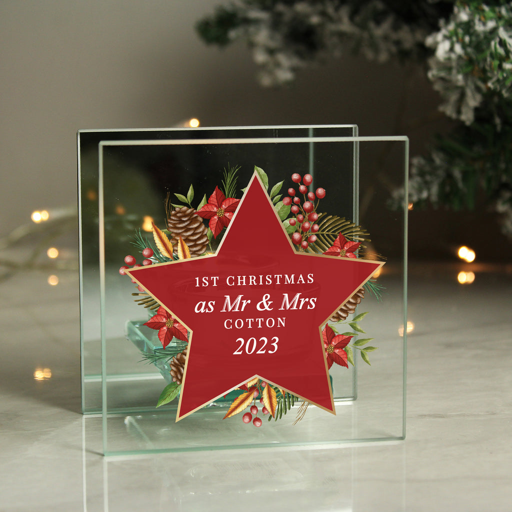 Personalised Christmas Glass Tea Light Candle Holder - Buy Candles & Reed Diffusers at GiftMasters.co.uk