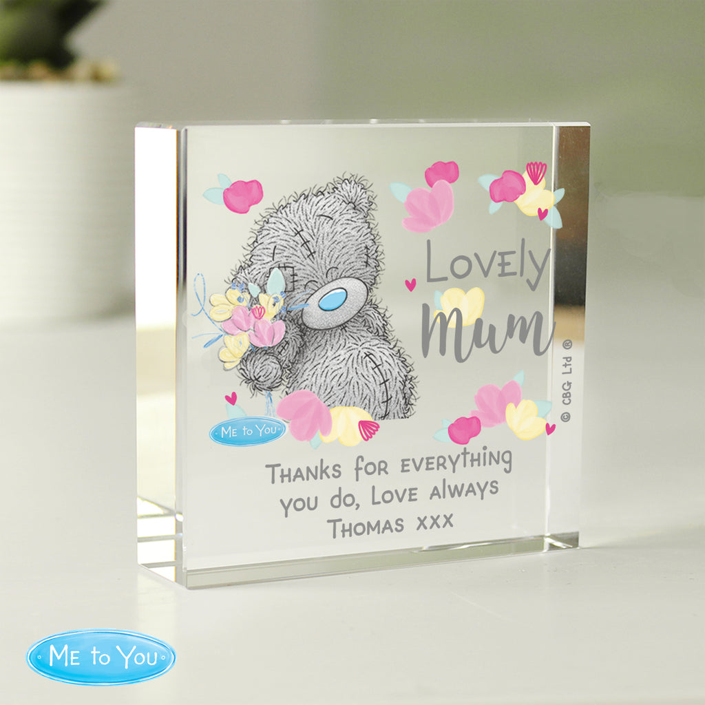 Personalised Me to You Lovely Mum Crystal Token - Buy Ornaments at GiftMasters.co.uk