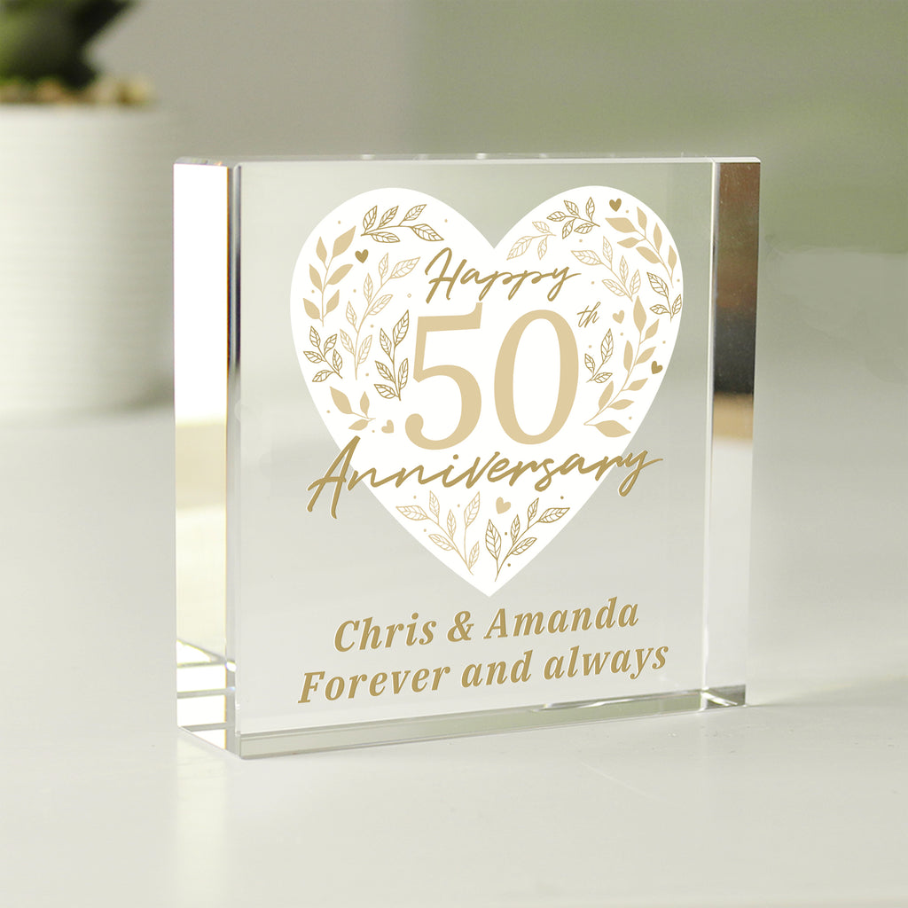 Personalised 50th Golden Wedding Anniversary Crystal Token - Buy Ornaments at GiftMasters.co.uk