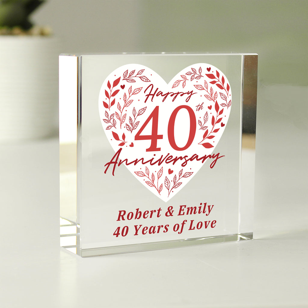 Personalised 40th Ruby Wedding Anniversary Crystal Token - Buy Ornaments at GiftMasters.co.uk