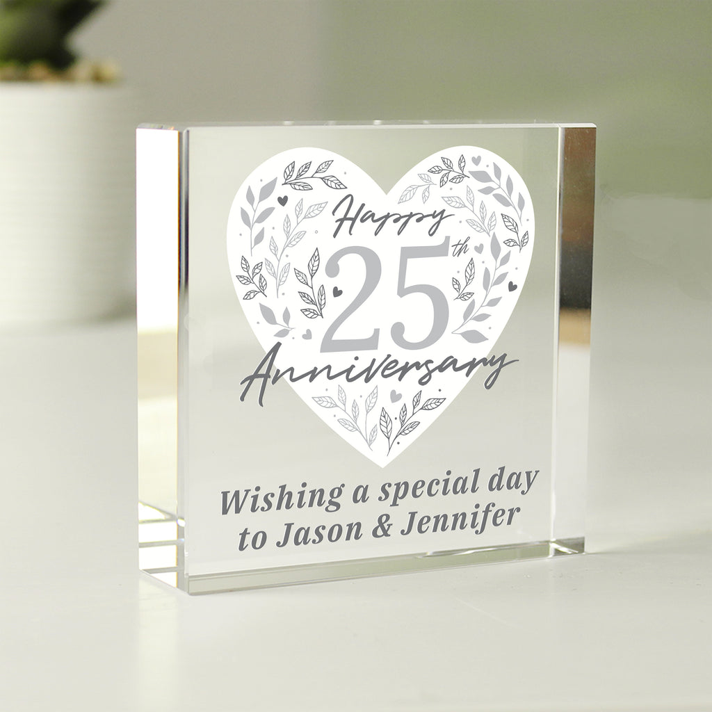 Personalised 25th Silver Wedding Anniversary Crystal Token - Buy Ornaments at GiftMasters.co.uk