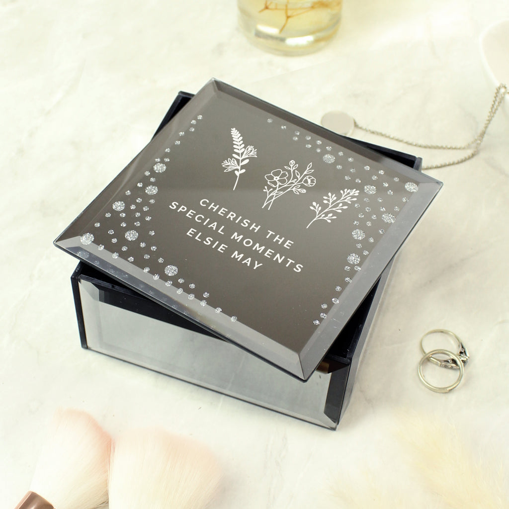 Personalised Floral Diamante Mirrored Trinket Box - Buy Trinket, Jewellery & Keepsake Boxes at GiftMasters.co.uk