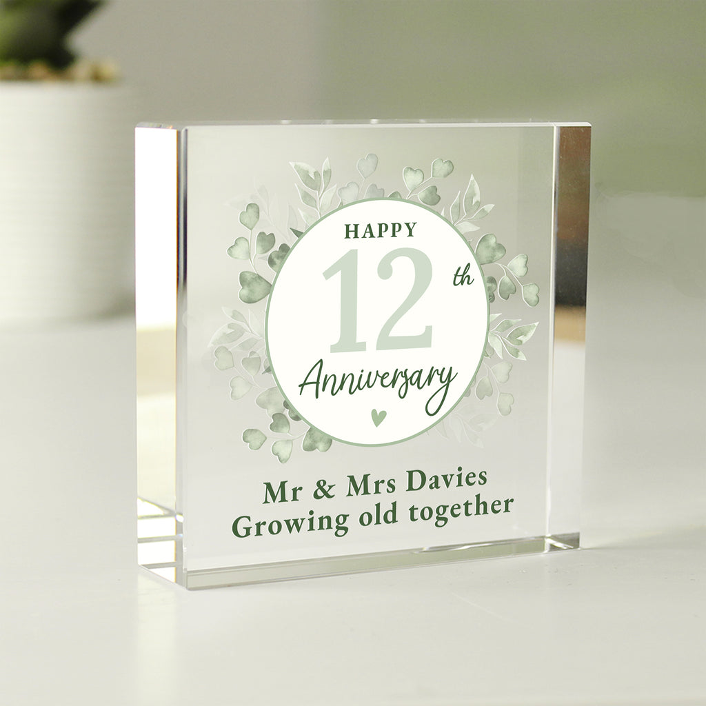 Personalised Botanical Anniversary Crystal Token - Buy LED Lights, Candles & Decorations at GiftMasters.co.uk