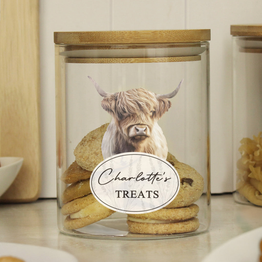 Personalised Highland Cow Glass Storage Jar - Buy Storage at GiftMasters.co.uk