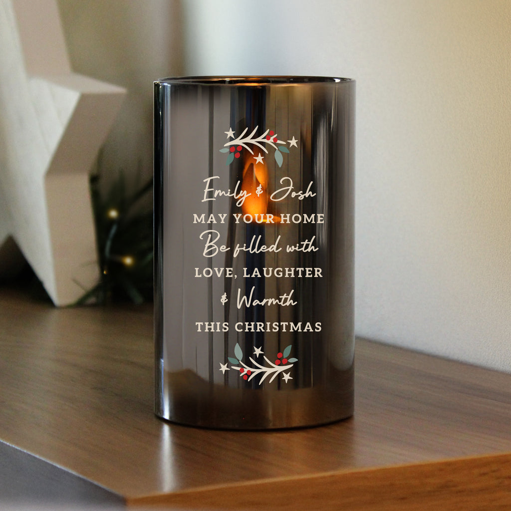 Personalised Christmas Smoked Glass LED Candle - Buy LED Lights, Candles & Decorations at GiftMasters.co.uk