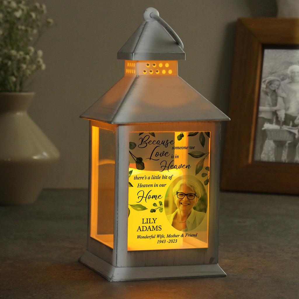 Personalised Botanical Memorial Photo Upload White Lantern - Buy Photo Upload Products at GiftMasters.co.uk