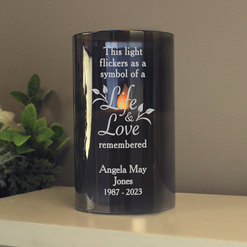 Personalised Life & Love Memorial Smoked LED Candle - Buy LED Lights, Candles & Decorations at GiftMasters.co.uk