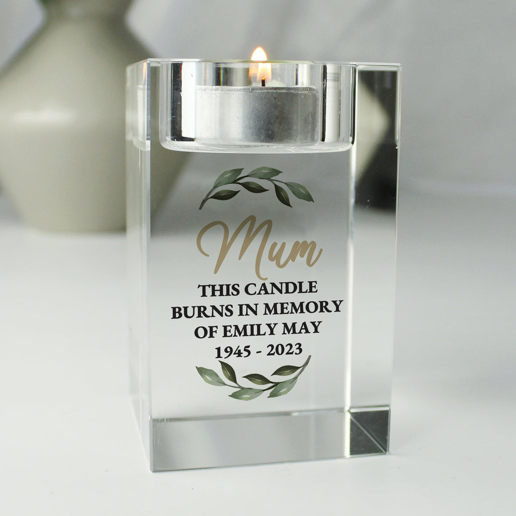 Personalised Botanical Memorial Glass Tealight Holder - Buy Candles & Reed Diffusers at GiftMasters.co.uk